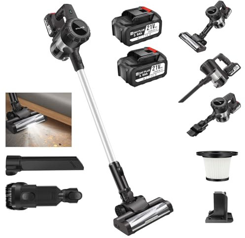 Cordless Vacuum Cleaner, 6-in-1 Self-Standing Stick Vacuum, 30000pa Powerful Cordless Vacuum with LED Light, 2 Speeds, Easy-Clean Dust Cup, 90 Mins Runtime, Ideal for Hard Floors, Pet Hair, Car