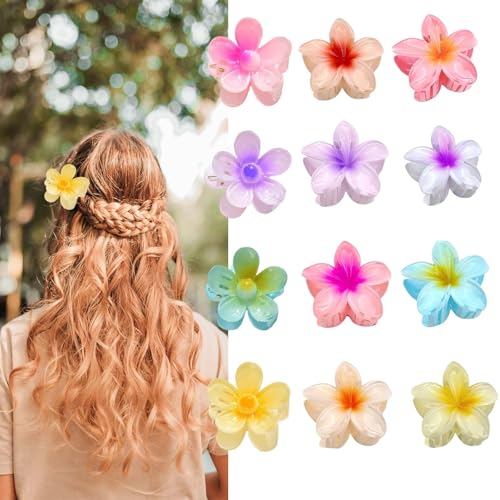 12 Pezzi Mollettone Capelli Donna Fiore WISIRENT, Multicolore Pinze Fiori per Capelli Pinza per Capelli Fiore Hawaii, Antiscivolo Plastica Mollette Capelli, Clip Artigli per Capelli di Fiori di Uova