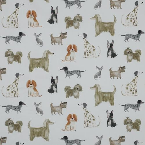 Keine Meterware, Stoffe zum Nähen, Stoff für Kinder, 100% Baumwolle: 1m Baumwollstoff mit Tiere - mit Hunde, wie Dackel, Afghane, Dalmatiner, Bulldogge, Schnauzer - Tier Kinderstoff