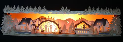 Große 75cm LED Panorama 3D Schwibbogen Sockel/Erhöhung - Weihnachtsland Exclusiv - Handwerkskunst aus dem Erzgebirge