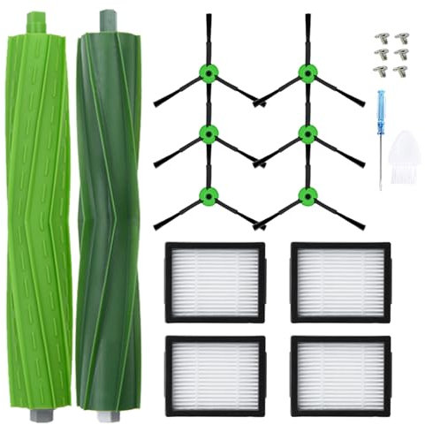 LOVECO Kit di Accessori Ricambi per iRobot Roomba e/i/j Serie i7 i7+ j7 j7+ E5 E6 E7 i8 i6 i5 i4 i3 i2 i1 j8 j6 j5 and Plus Version, 1 Set di spazzole in Gomma, 4 filtri, 6 spazzole laterali