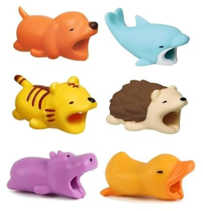 UYRVAPE Kabelschutz Tiere Beißen, Niedlich Ladekabel Schoner Tier Panda Hai Tiger Ente Igel Ladekabelschutz Tier Set für die Meisten Mobiltelefone und iPad-Ladegeräte, 6pcs
