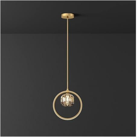 LUOYAOB Modern Pendelleuchte Nordische Messing LED Kristall Nachttisch Pendelleuchte Dimmbar Mid Century Rund Gold Kronleuchter Moderne Innenring Schlafzimmer Pendellampe for Esszimmer