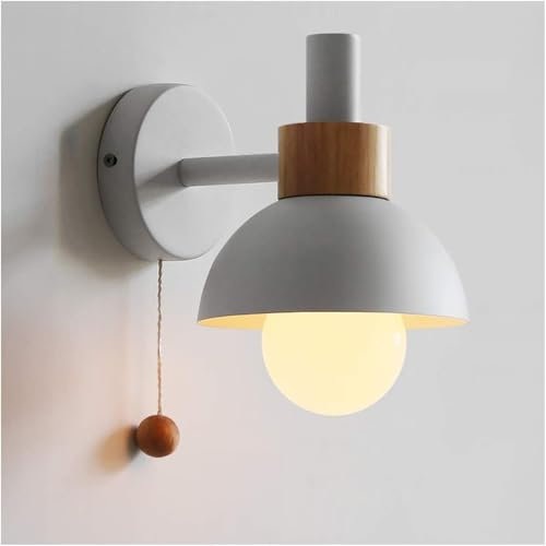 Generico Lampada da parete Compatible with lettura sul comodino in metallo e legno con interruttore a tirante,lampadario
