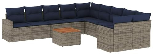 vidaXL Garten Sofa Garnitur 11-TLG., Gartenmöbel Set mit Kissen, Sitzgruppe für Garten Terrasse, Modular Gartensofa Lounge Tisch, Grau Poly Rattan