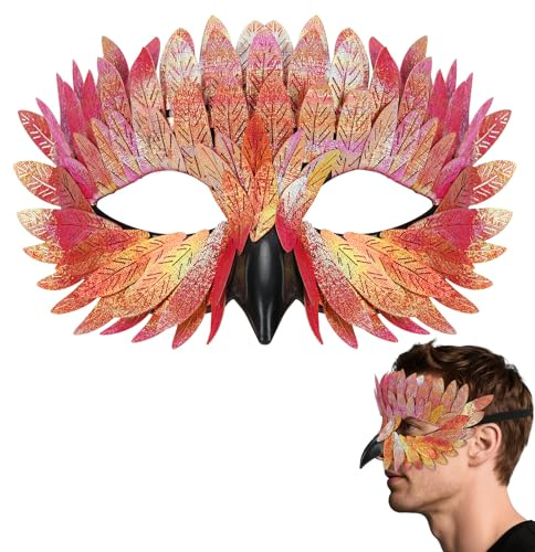 GONNCZ Venezianische Vogelmaske für Damen und Herren – Halbgesichtsmaske Halloween, Karneval & Cosplay – Phönix Eule Krähe Rabe Feder-Maske für Maskenball, Party & Verkleidung