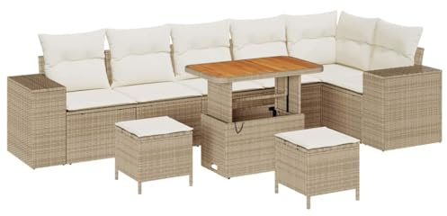 vidaXL Gartensofa-Set 9 STK. 6-Sitzanzahl Beige und Creme Poly-Rattan