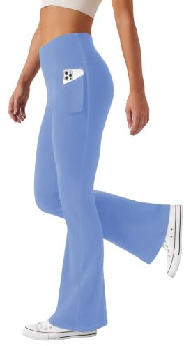 Friptspyg Hosen Damen mit Taschen Schlag Yogahose Hoher Taille Sporthose Elastische Freizeithose