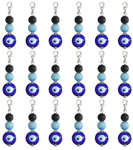 CHGCRAFT 18 Pcs Evil Eye Glass Pendants Lampwork Evil Eye Pendants with Alloy Lobster Claw Clasps for Bracelets Earring Jewelry Making