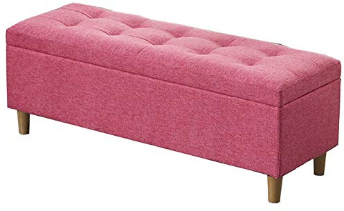 QYMYOZ Rosafarbener Ottoman mit Stauraum aus Leinenstoff, mit Klappdeckel und Holzbeinen, Betthocker für Schlafzimmer, Sofasitz für Wohnzimmer, Schuhwechselhocker, Stauraum-Otto