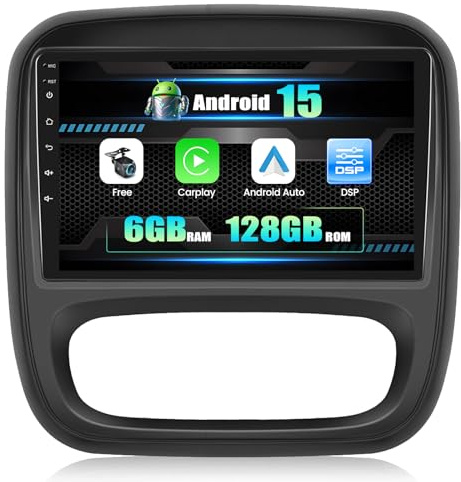 CAMECHO 6G+128G Android 15 para Renault Traffic 3 /Opel Vivaro B con Navi Carplay Android Auto, 9 Incell Touchscreen Doble DIN Carplay autoradio con Bluetooth5.0 FM/RDS EQ SWC+Cámara Trasera