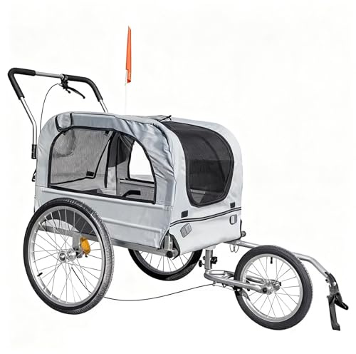 Hundeanhänger für Fahrräder, Hundekinderwagen-Fahrradträger mit Anhängerkupplung, Federung, Dichtfahne und Reflektoren, Tragkraft 40 kg(Gray)