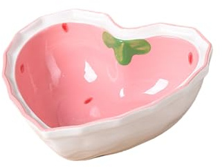 alloneslife Bezaubernder Keramik-Schüsselteller in Erdbeerform mit Boden für sicheres Essen, ideal für Familienessen, Partys, Herzform, Erdbeer-Teller