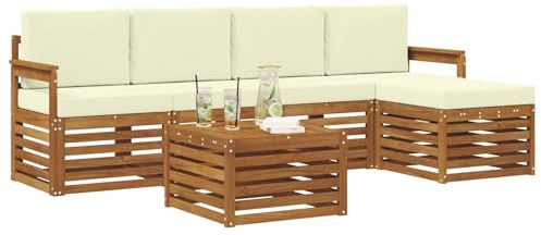 vidaXL Sofagarnituren 6 pcs Natur und Creme Massivholz Akazie, Moderner Garten-Sofa, haltbare Terrasse Sitzgelegenheiten, bequemes Lounge-Möbel für draußen