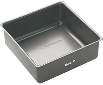 MasterClass Backblech, Kuchenform mit Antihaftbeschichtung und losem Boden, tiefe Kuchenform, Karbonstahl, quadratisch, 18cm (7''), Grau