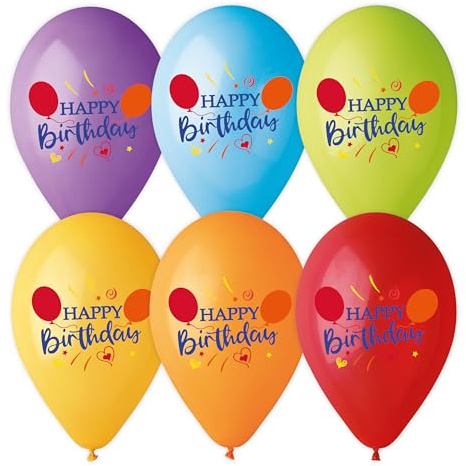 6 Luftballons bunt sortiert mit Happy Birthday bedruckt, 28-30 cm/11 inch