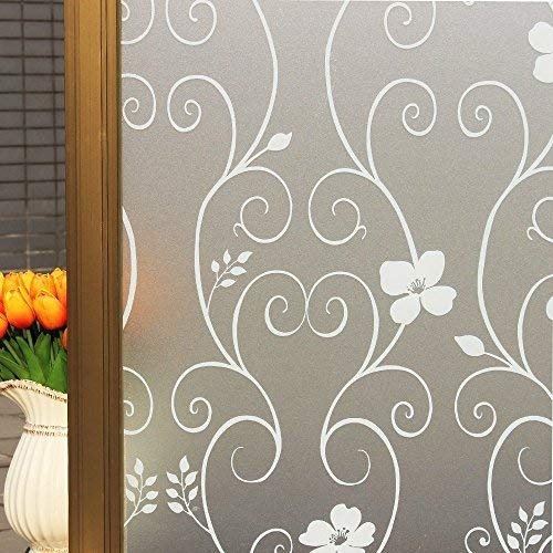 DUOFIRE Privatsphäre Fensterfolie Dekorfolie Sichtschutzfolie Ohne Kleber Selbstklebend Glas Fenster Aufkleber Anti-UV Folie (90cm X 200cm, DP014W)