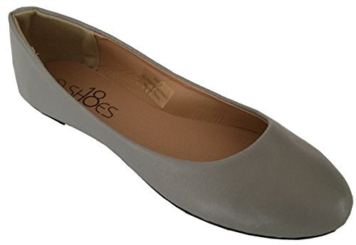 Shoes 18 Womens Classic Round Toe Ballerina Ballet Flat Shoes 8600 Grey Pu UK 5