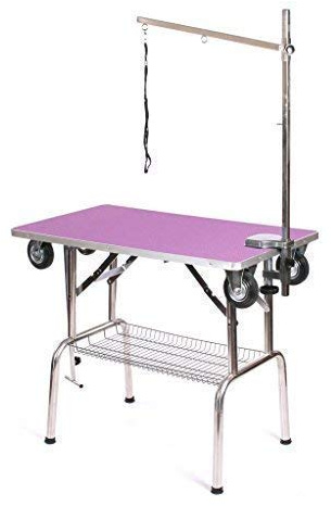 Pedigroom Stainless Steel Mobile Dog Grooming Show Table With Wheels Purple