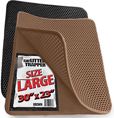 iPrimio 30 x 23 Cat Litter Mat: Large Litter Trapper Mat, Litter Tray Mat for House training Cats with Exclusive Urine/Waterproof Layer, Washable Cat Litter Tray Mat - Brown