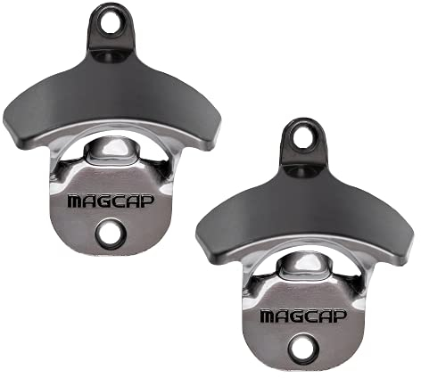 MAGCAP Outdoor Bottle Opener Wall Mounted - Style Magnetic Beer Bottle Opener that Catches Caps - Easy to Install and Incredibly Convenient (2, Gunmetal Black)