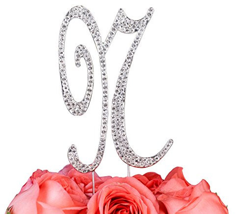 LOVENJOY Cake Topper Hochzeit Personalisierter Buchstabe Letter N Tortendeko Silber Kristall Strass Initiale Hochzeit Verlobung Geburtstag Brautdusche Metall Tortendekoration, Geschenkbox-Packung