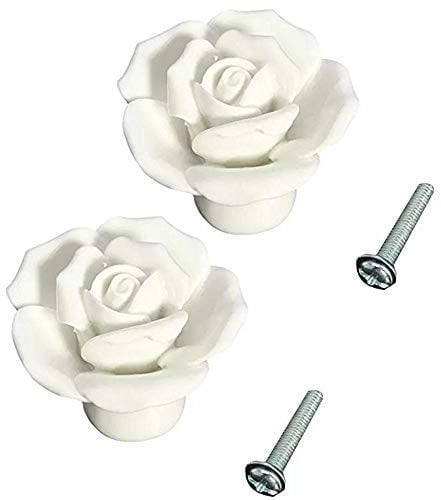 FBSHOP(TM) 2 PCS Weiß 40mm Vintage Blumen Rosen-Form-Keramik-Türgriffe Küchenschrank Schrank-Fach-Möbel Dresser Schlafzimmer Kleiderschrank Porzellan Möbelknöpfe