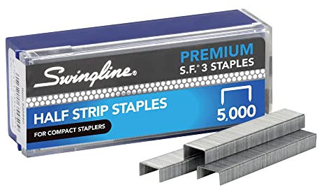 Swingline Staples, S.F. 3, Premium, 1/4 Length, Half Strips, Jam Free Staples for Swingline Stapler Heavy Duty, Perfect for Home Office Supplies, 25 Sheet Capacity, 105/Strip, 5000/Box, 1 Box (35440)