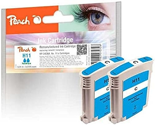 Peach H10/11/12/13/82/84/85 Doppelpack Druckerpatronen 2 x cyan ersetzt HP No. 11 c*2, C4836A*2 für z.B. HP Business InkJet 1000, HP Business InkJet 1100, HP Business InkJet 1100 D, HP CP 1700