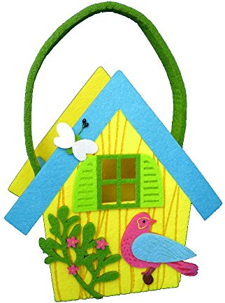 Deko-Tasche aus Filz Vogelhaus - bunt - 20 x 27cm - Oster-Tasche - Geschenk-Tasche - Filz-Tasche - Henkel-Tasche