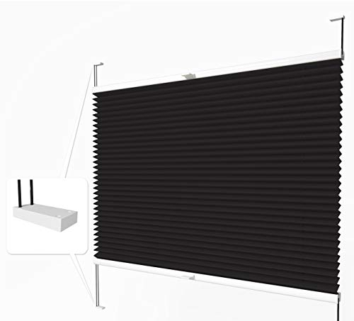 Home-Vision® Premium Plissee zum Anschrauben in der Glasleiste Innenrahmen (Schwarz, B85cm x H100cm) Blickdicht Plissee Jalousie mit Halterungen zum Bohren, Sonnenschutzrollo Rollo