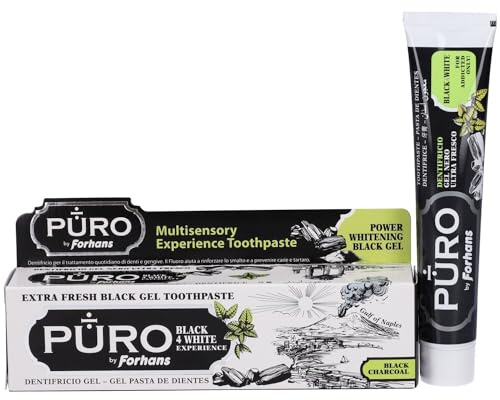 Forhans, Black4White Zahnpasta mit Aktivkohle, Gel, sanfte Aufhellung, Mundhygiene, frischer Atem, mit feuchtigkeitsspendendem Kieselsäure und Fluor, 5 Tuben à 75 ml