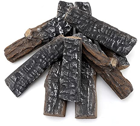 Skyflame 8 Pezzi Set di Ceramica Tronchi di Legno e Accessori per Tutti i Tipi di Interni Gas Inserti, Ventless & Vent Free, propano, Gel, etanolo caminetto Elettrico o all' Aperto, Fire Pits