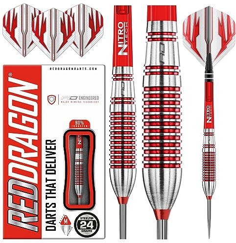 RED DRAGON Reflex 24g - Tungsten Darts mit Flights und Schäfte (Steel Dartpfeile)