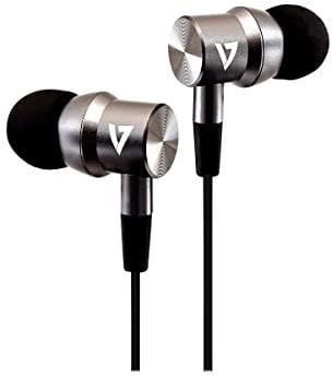 V7 HA111 Noise Isolating Stereo Earbuds with Microphone - Silver & Black