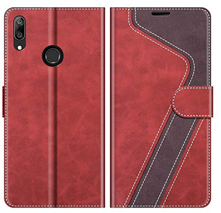 MOBESV Hülle für Huawei Y7 2019 Handyhülle, Lederhülle mit Kartenfach, Klapphülle mit Ständer, Flip Case Handytasche Schutzhülle, Modisch Rot