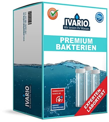 IVARIO Bakterien Premium Labor-Wasser-Test für Trinkwasser/Leitungswasser, Experten-Analyse im akkreditierten Fachlabor/Einfache Probenahme