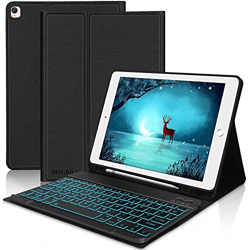 Keyboard Case for iPad 9th/8th/7th Generation 10.2, Wireless Bluetooth Keyboard with 7-color Backlit, Slim Cover with Pencil holder for iPad 10.2 Inch/iPad Air 3/iPad Pro 10.5 Inch 2017, Black