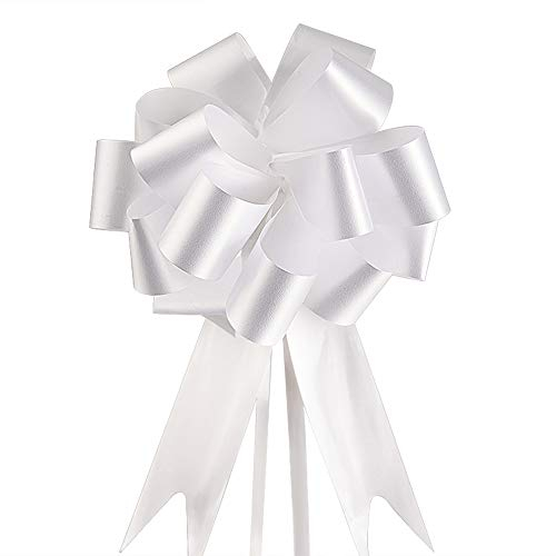 faburo 100pcs Coccarde Fiocco per Fiocchi Matrimonio, Coccarde Bianco Autotiranti Matrimonio, Coccarda Matrimonio Battesimo Auto Decoro