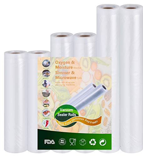 Vakuumrollen Folienrollen Vakuumbeutel für Vakuumierer Folienschweißgerät - 2 Rollen 15cm x 300cm und 2 Rollen 20cm x 300cm und 2 Rollen 28cm x 300cm mit Lebensmittel Sous Vide BPA-frei und Kochfest