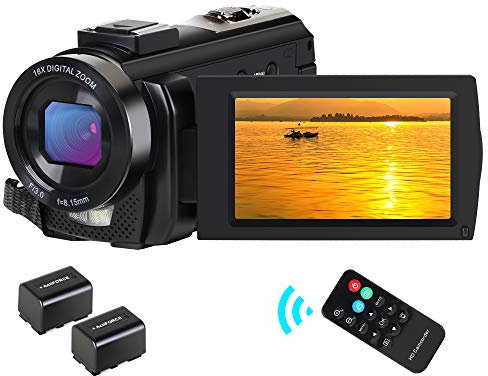 CamVeo Video Camera Camcorder, Camcorder HD 1080P 24MP 16X Digital Zoom 3.0 Inch LCD 270 Degrees Rotatable Screen YouTube Vlogging Camera with Remote Control, 2 Batteries