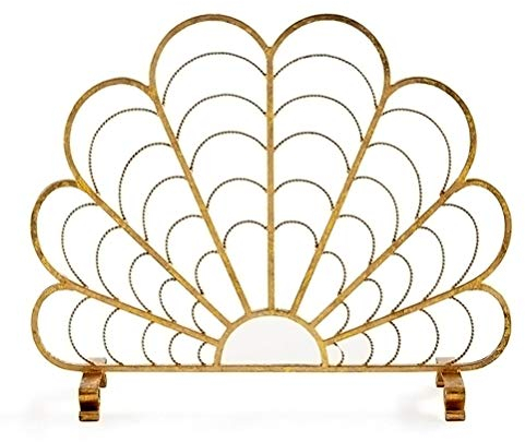 Kaminschutz ABL Goldener Kaminschirm, Pelletofen Holzofen Brandschutzleitplanke, Heimdekoration Mit Stabiler Basis, 96X78.5CM