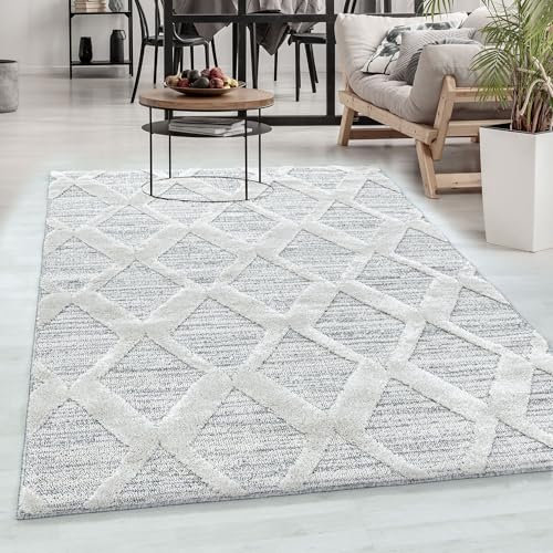 Carpetsale24 Teppich Wohnzimmer Hoch-Tief Effekt 3D Berber Optik Creme 240 x 340 cm - Hochflor Teppich Schlafzimmer Boho Teppich Pflegeleicht und Weich - Elegante Teppich Flauschig für Küche Esszimmer
