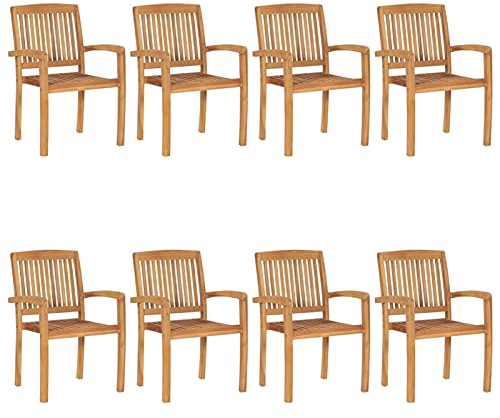 Tidyard 8X Teak Massiv Gartenstuhl Stapelbar Holzstuhl Gartensessel Stuhl Stapelstuhl Stühle Balkonstuhl Terrassenstuhl Essstuhl Gartenmöbel