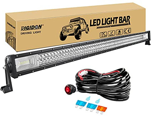 RIGIDON 50 Zoll 127 cm 648W außen alu led lichtleiste mit 12v kabelbaum kit, Wasserdicht warmweiß offroad beleuchtung für Auto Offroad ATV LKW KFZ Traktor Fahrzeuge 4x4, Slim led nebelscheinwerfer