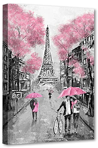 Paris Wanddekoration, Schwarz-Weiß, Effielturm-Straße, Ölgemälde, gerahmt, Giclée-Bild, Druck, Paris, ikonische Gebäude, Wandkunst, romantische Heimdekoration für Wohnzimmer, Schlafzimmer, Badezimmer