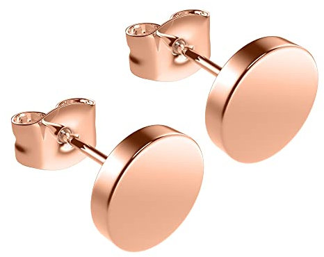 Max Palmer® Runde Ohrstecker mit glänzender Platte | 4 Farben | Damen, Herren [03.] - rosegold
