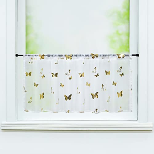 Joyswahl Schlichte Scheibengardine mit Tunnelzug Voile Bistrogardine »Dana« mit Glanzdruck Transparente Gardine Stores HxB 30x90cm, Gold, 1er Pack