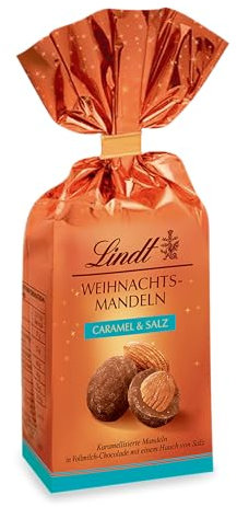 Lindt Schokolade | Weihnachtsmandeln Caramel & Salz Beutel | 100g | karamellisierte Mandeln in Vollmilchschokolade mit Salz, Zimt & Koriander verfeinert| edles Schokoladen-Geschenk zu Weihnachten