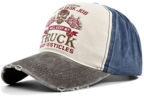 YULOONG Trucker Cap Vintage Baseball Cap Washed Denim Skull Pattern Verstellbarer Outdoor Sonnenhut 100% Baumwolle für Herren Damen A